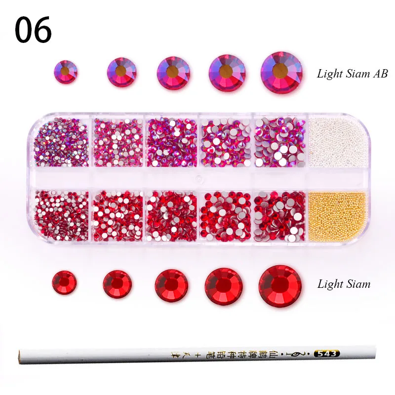 1 Box Double Colorful Mixed Size Strass Crystal Glass Rhinestone With Metal Beads Nail Rhinestones For Nails Art Decorations - Цвет: 06