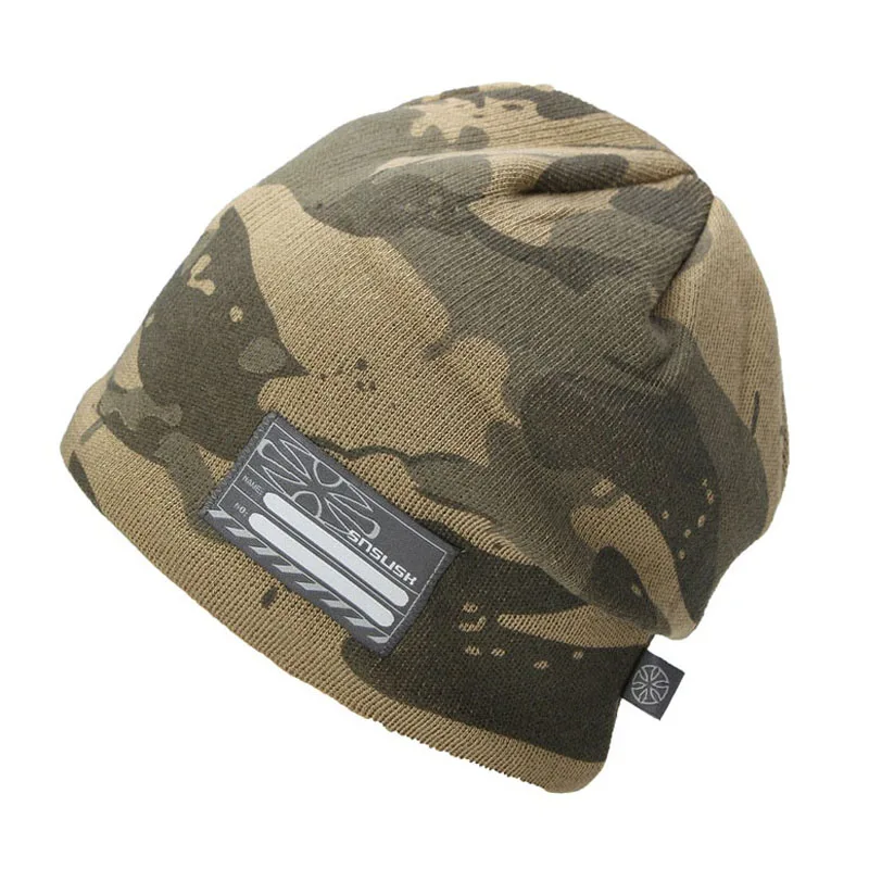 SN. SU. SK мужские уличные камуфляжные шапки Skullies, мужские осенние шапки в стиле хип-хоп, вязаные шапки, женские зимние теплые уличные лыжные шапочки - Цвет: Армейский зеленый
