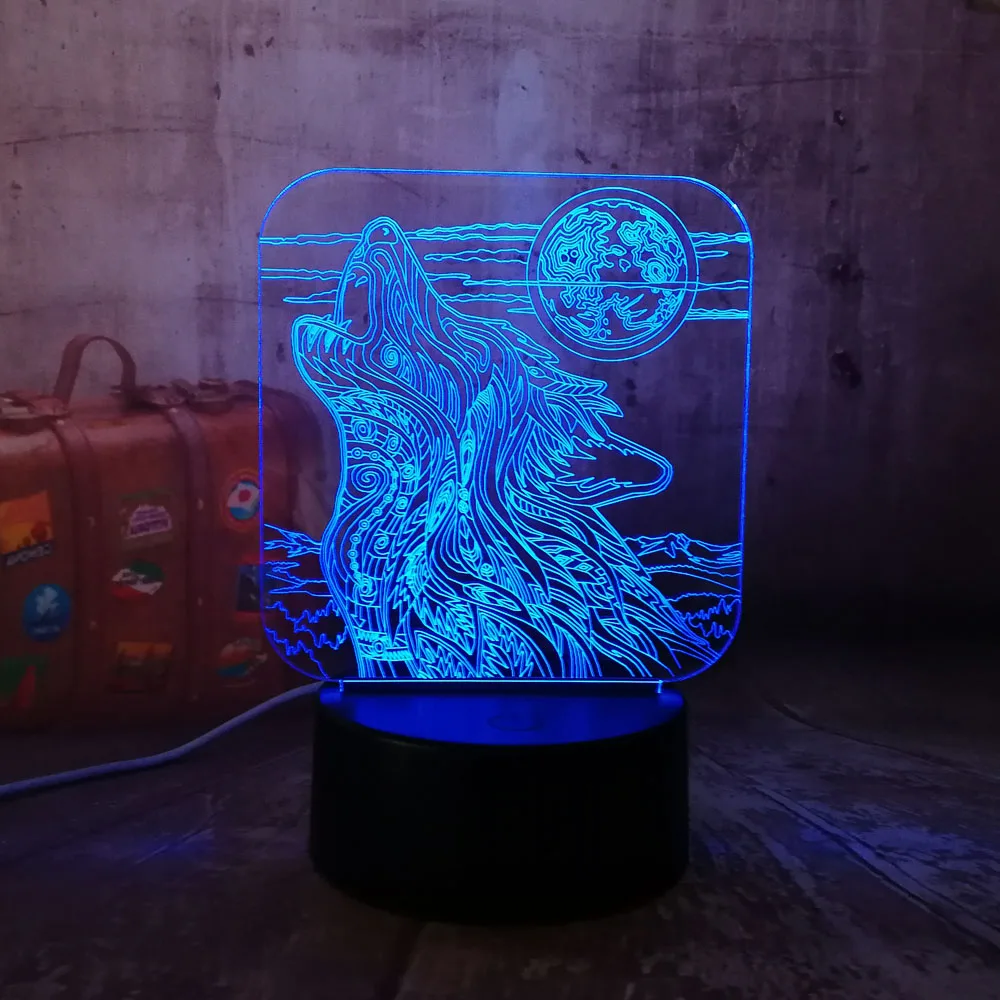 

Детский акриловый ночник в виде волка в полнолунную ночь, 3D светодиодный RGB светильник с USB сенсорным управлением, настольная лампа для дома,...