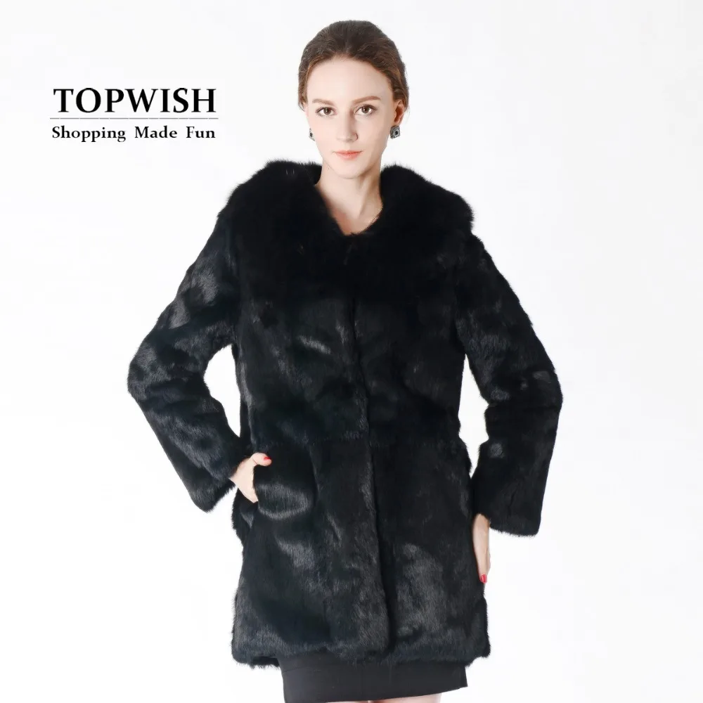 Роскошное Женское пальто из лисьего меха модное натурального кроличьего