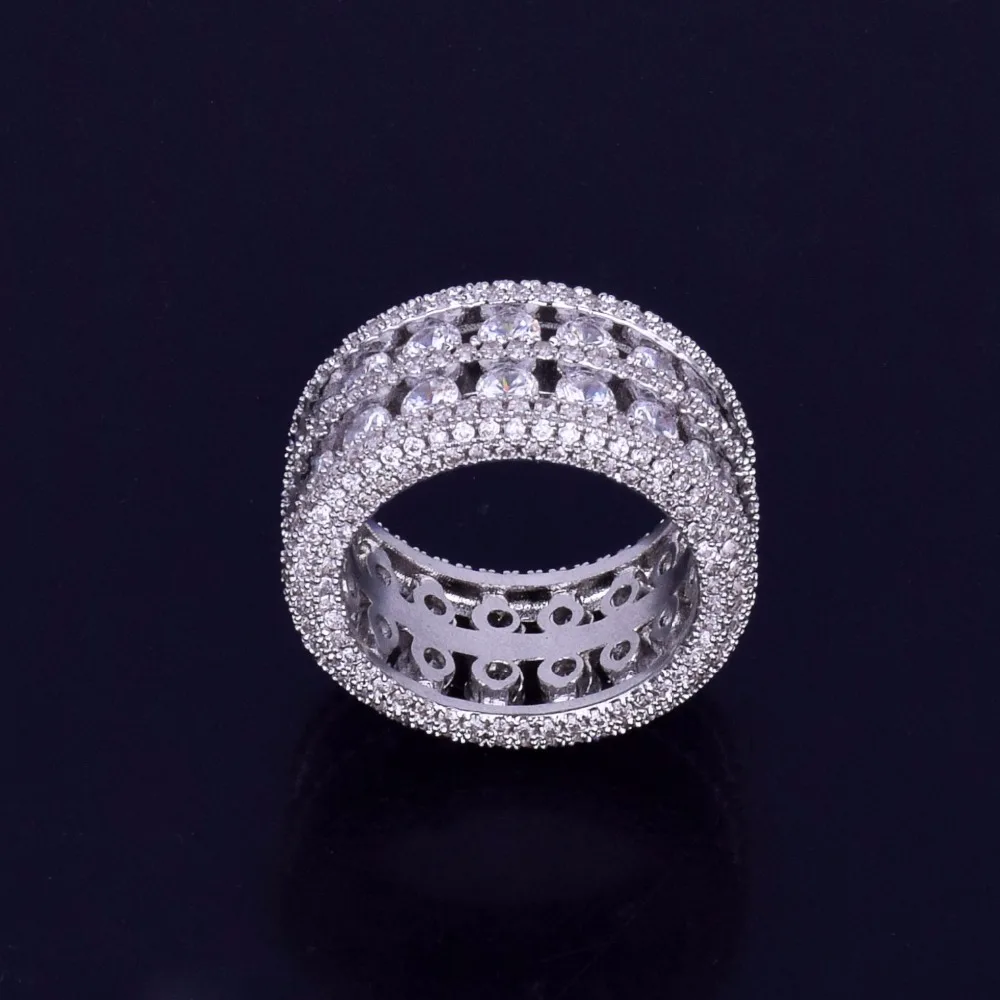7 ряд Solitaire мужское кольцо медь золотистые и Серебристые Подвески Цвет Bling AAA кубический циркон Iced кольцо Мода хип хоп ювелирные изделия для подарка