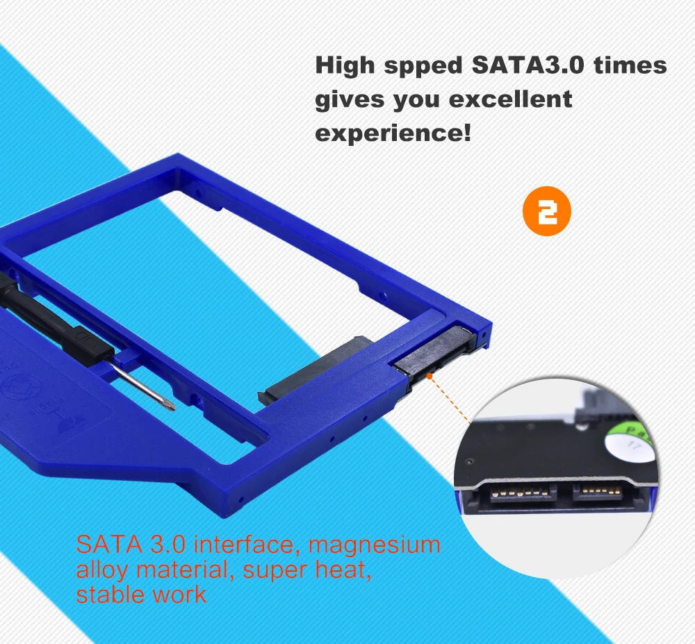 TISHRIC синий пластик Optibay 2nd HDD Caddy Box 9,5 мм SATA 3,0 для 9/9. 5 мм 2," SSD адаптер CD DVD HDD чехол Корпус для ноутбука