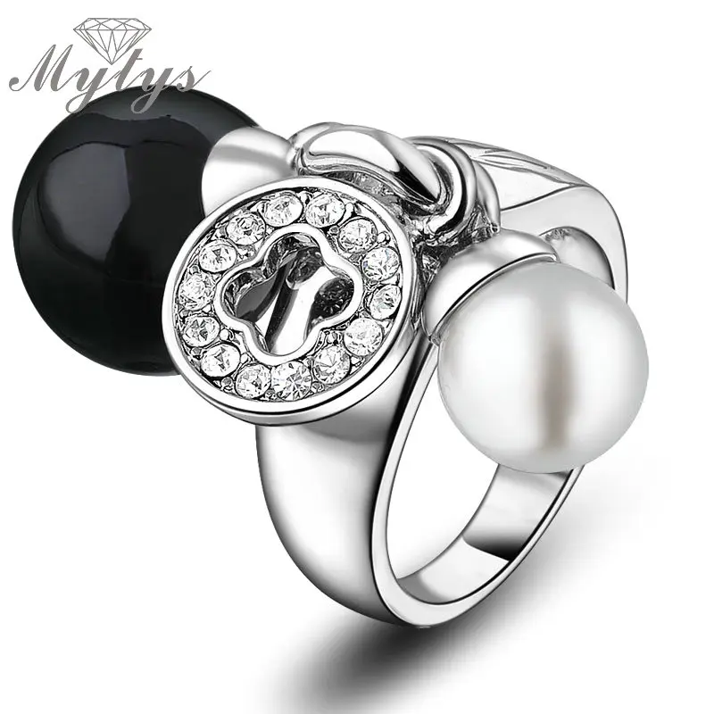 Женские кольца Mytys из белого и черного жемчуга с двойным жемчугом R1219 | Украшения