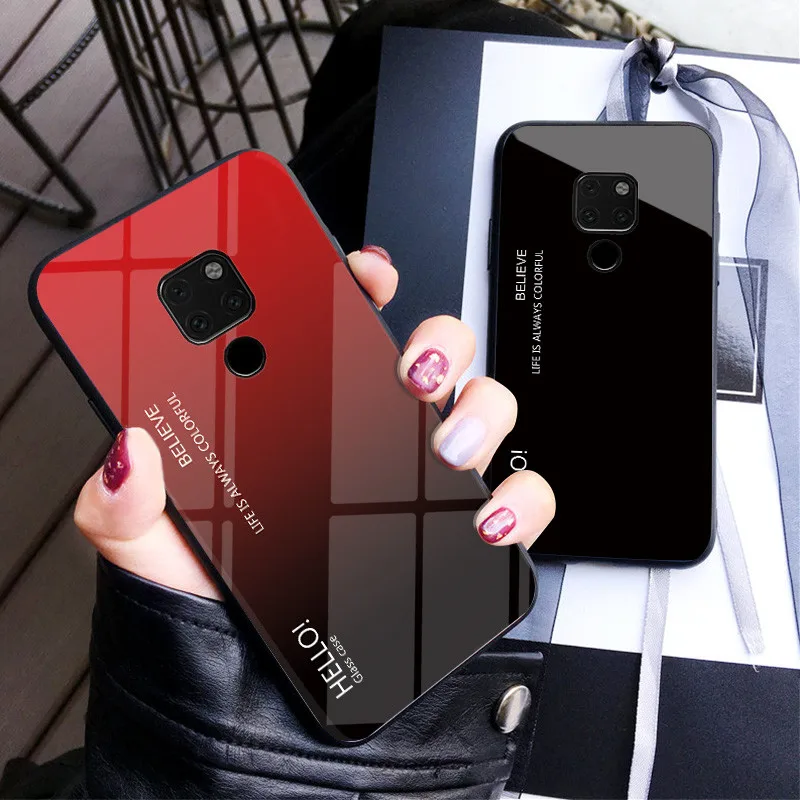 Ollyden Tempered Glass Case For Huawei Mate 20X Luxury Gradient Back Cover Soft Frame Phone 20 X Shell |