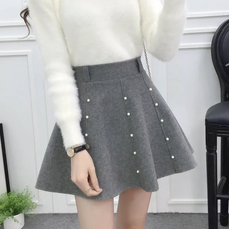 2019 Осень Зима Короткие шерстяные юбки женские с подкладкой Высокая талия мини
