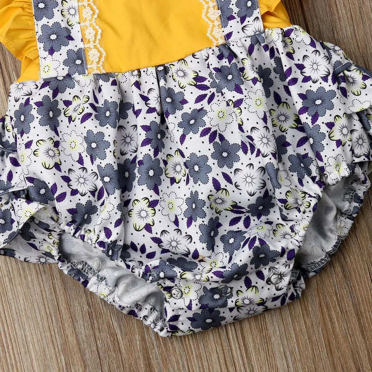 2019 Baby Summer Clothing Newborn Girl Floral Bodysuit Patchwork Jumpsuit+Headband Ruffles Short Sleeve Yellow Outfit Set |