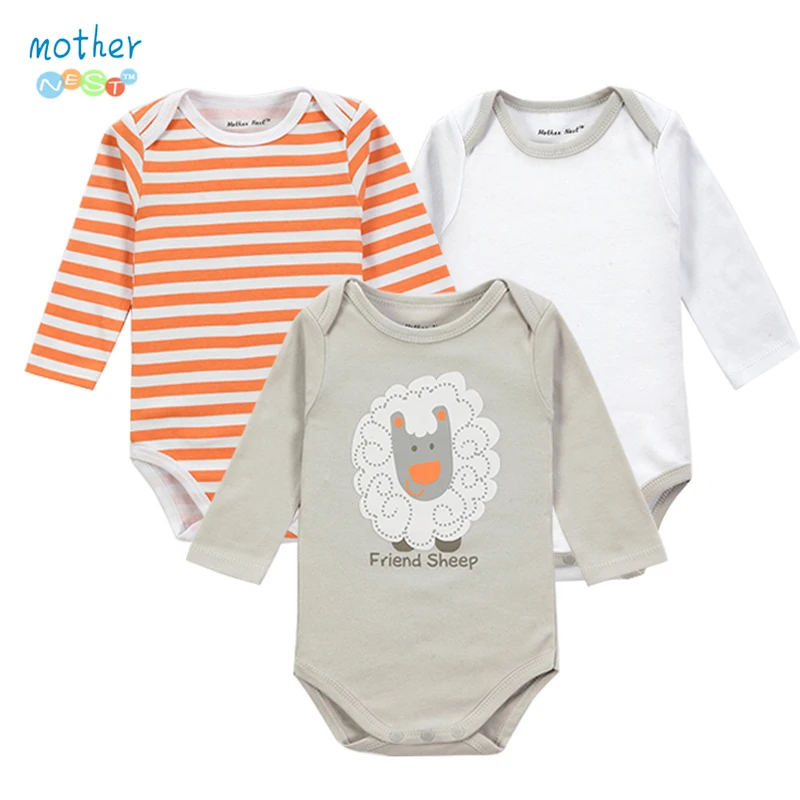 Фантазия Infantil Детские длинным рукавом 3pcs/lot Bodysuits100% хлопок Детская одежда