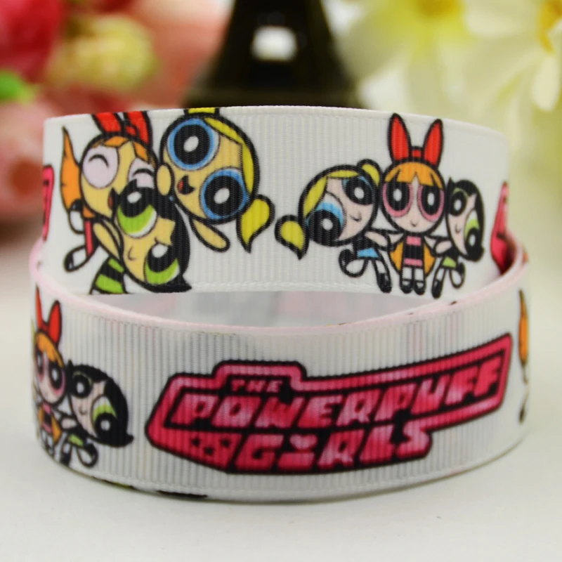 7/"(22 мм) Powerpuff девушки мультфильм печатных корсажная лента вечерние атласные ленты украшения OEM 10 ярдов