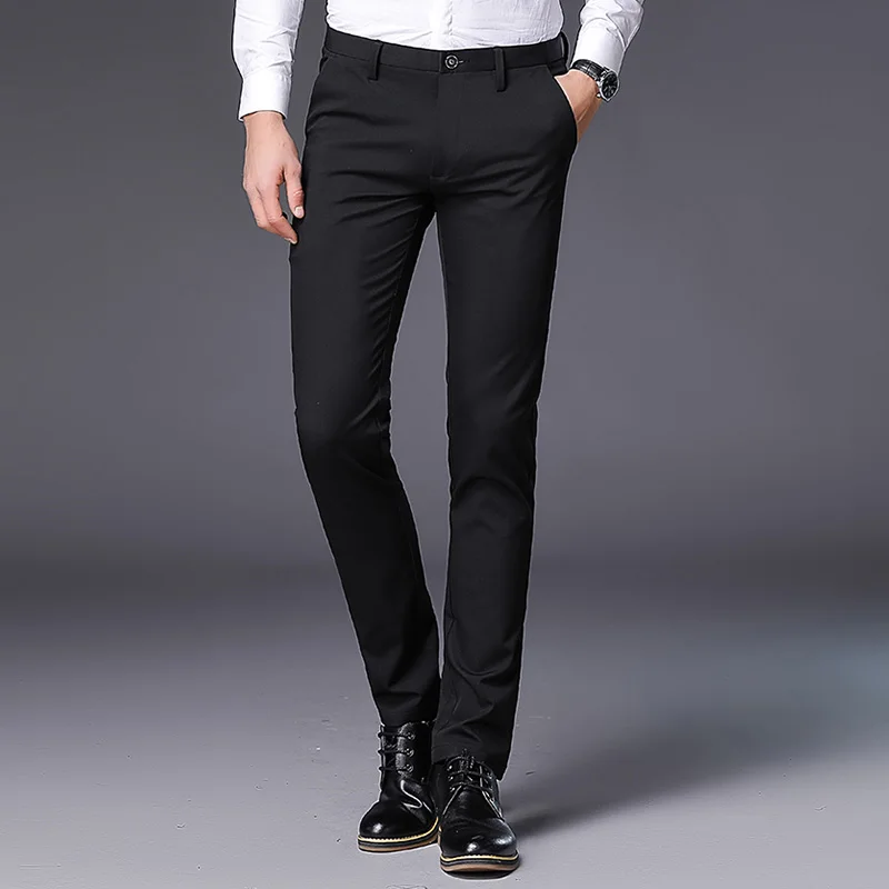 2020 Spring Men's Pants Fashion Business Solid Blue Black Elastic Work Men Cotton Casual Long Trousers Autumn Clothes |
