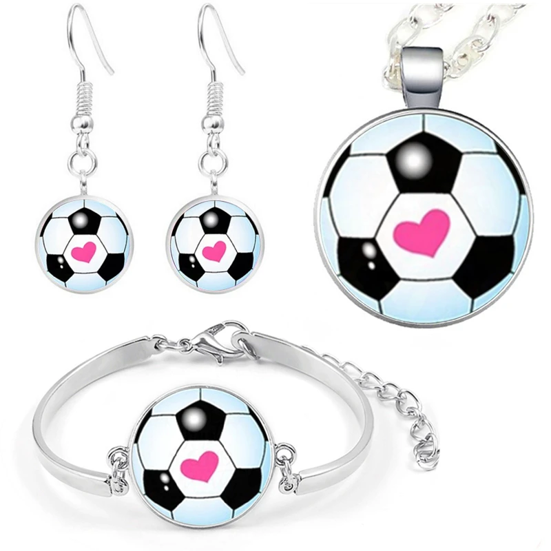 4 шт Любовь футбольные украшения наборы футбольное ожерелье с фото кулон браслет