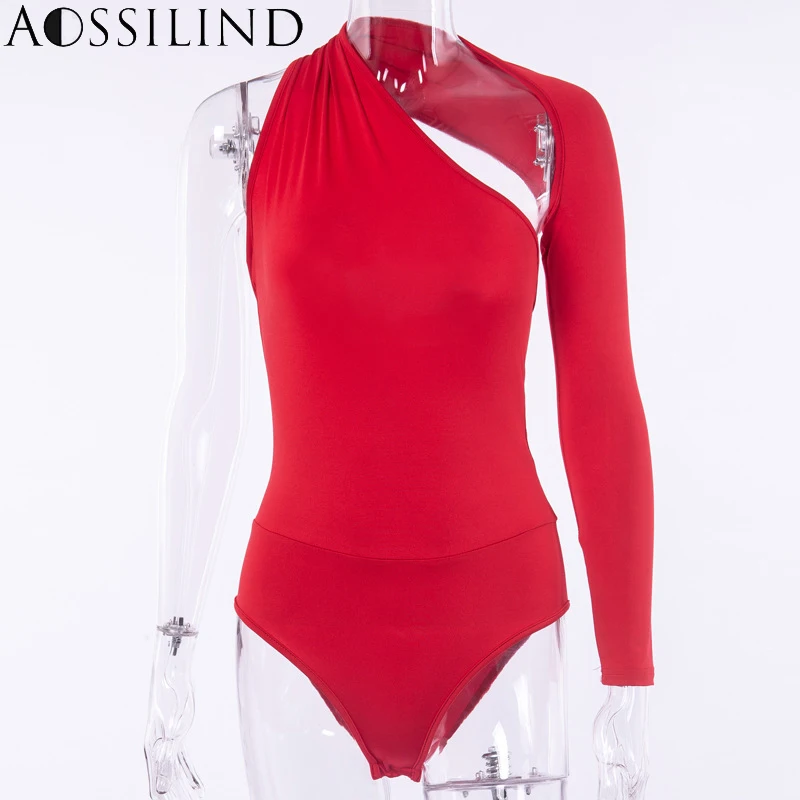 AOSSILIND Sexy One Shoulder Backless Skinny Bodysuits Autumn Long Sleeve Hollow Out Rompers Ladies Stretchy Bodysuit For Women | Женская