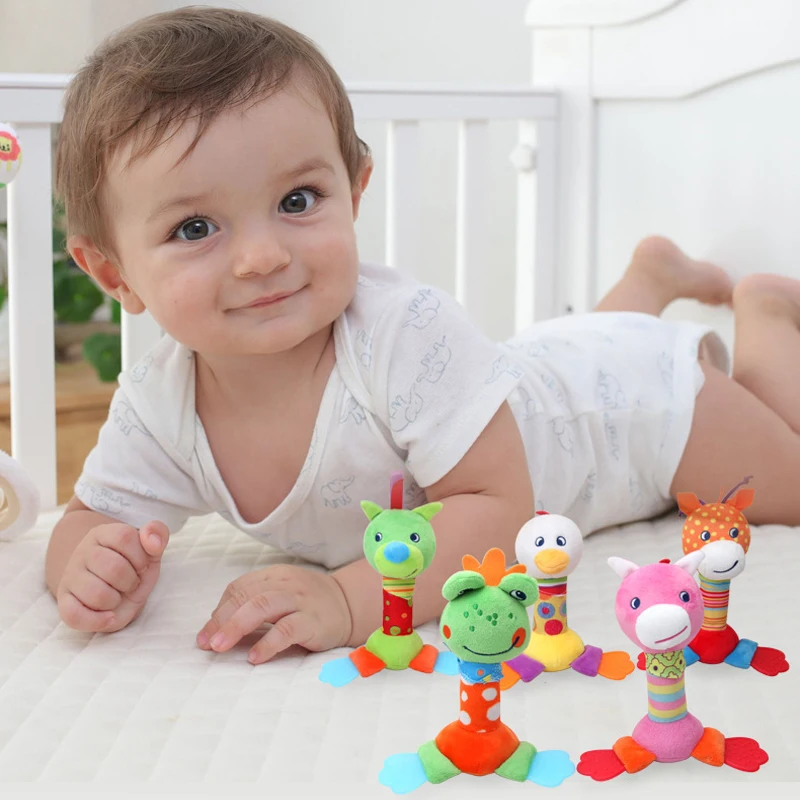

Baby Infant Plush Rattle Toy Cartoon Animal Sound Toys BIBI Stick Rattle Hand Plush Strollers For Dolls Rattles