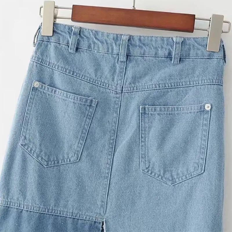 Женские джинсовые юбки с разрезом осень 2018 на пуговицах высокой талией до колена