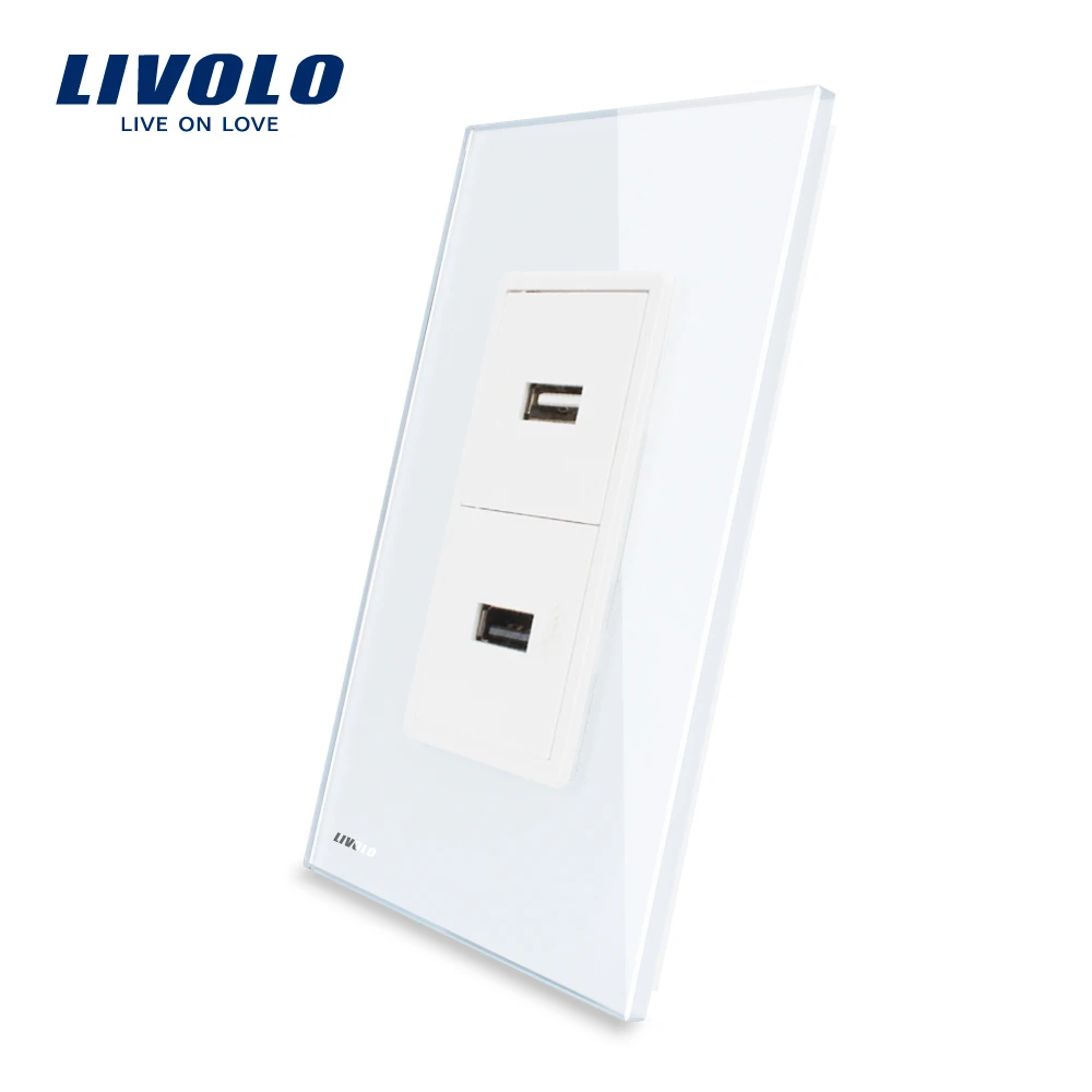 Разъем USB Livolo US Standard (2 1 А 5 В) белое Хрустальное стекло настенные точки питания с