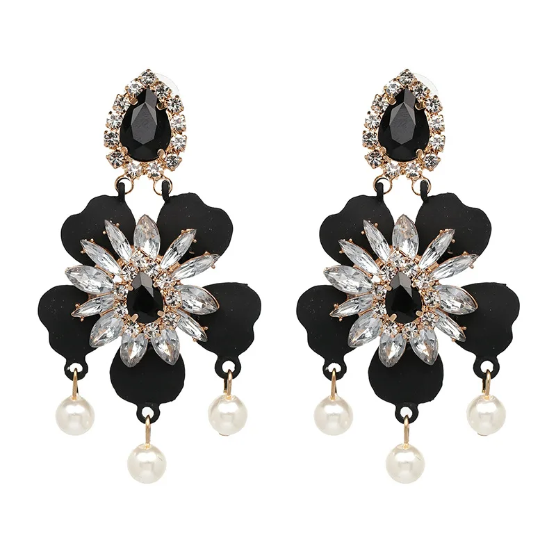 6 видов цветов модные серьги-подвески с большим жемчугом кристаллами и цветами