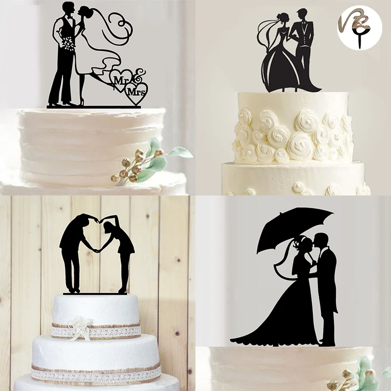 Свадебный торт Topper Love Mr Mrs акриловый Безопасный черный Toppers Романтический невесты