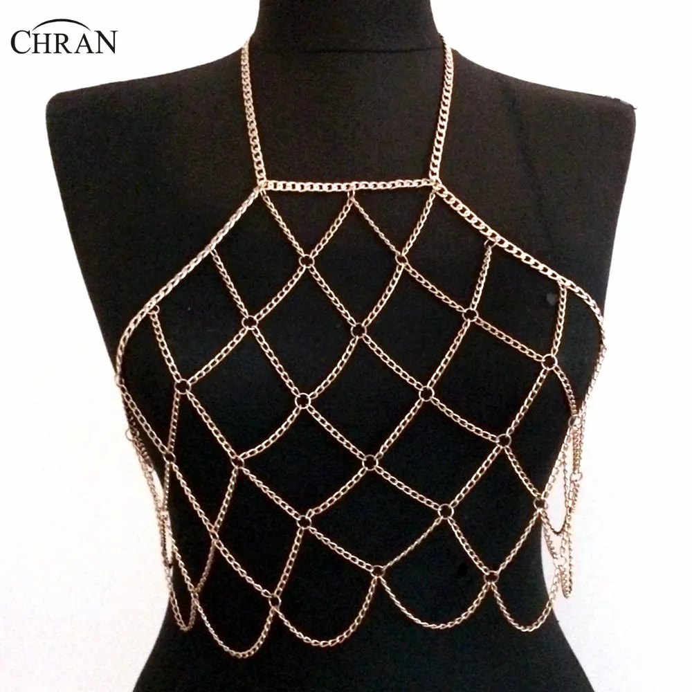 Кроп-топ Chran Chain Chainmail EDM Rave Bralette портупея цепь Necklace Coachella Wear Sexy Ibiza Sonar праздничные