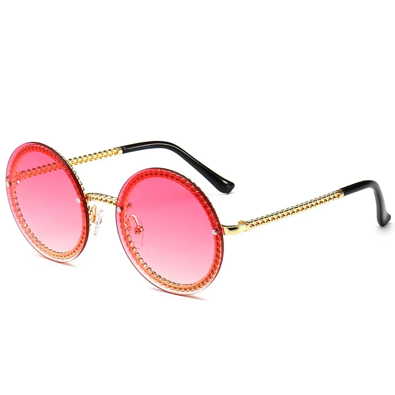 C4 GoldGradient pink Роскошные модные круглые солнцезащитные очки для женщин, Ретро стиль, фирменный дизайн, цепочка, металлическая оправа, тенты, солнцезащитные очки для женщин, очки для мужчин - Цвет линз: C4 GoldGradient pink