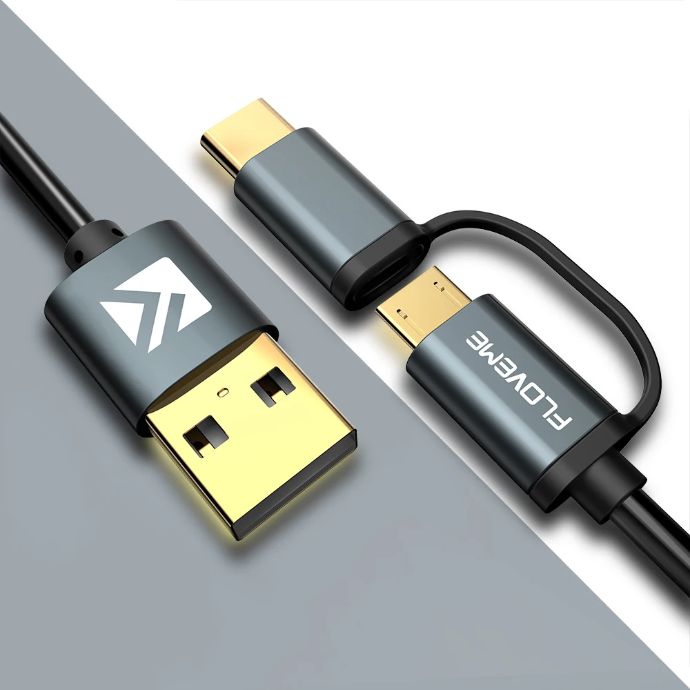 FLOVEME 2 в 1 type C Micro USB кабель для samsung Xiaomi Redmi Note 7 K20 Oneplus 7 Pro выдвижной QC 3,0 кабель для быстрой зарядки