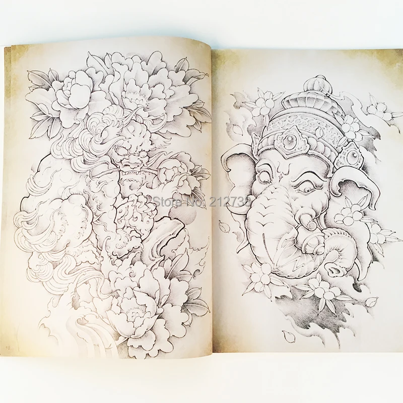 Новейшая японская традиционная TOP-Tattoo-Flash-Book-Buddha-Ganesh-KOI-Hannya A4 43 страницы