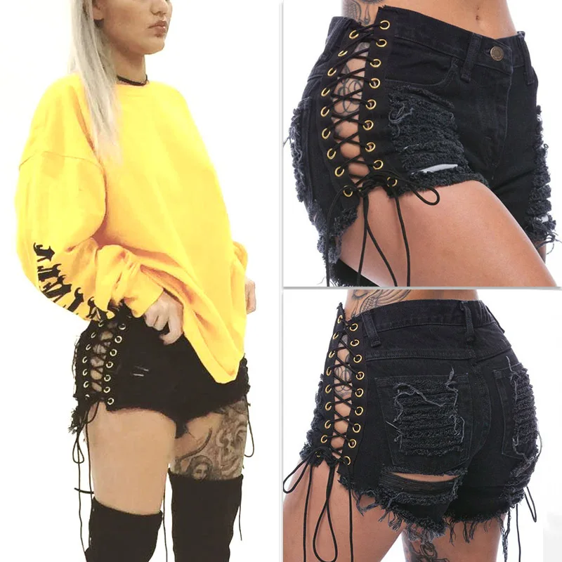 

Women Sexy Casual Cut Off Ripped bandage Denim Jeans Shorts Shorts