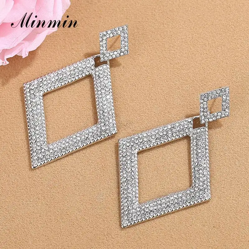 Silver Minmin 3 цвета, хрустальные длинные висячие серьги, вечерние, модные, корейский, геометрической формы, серьги Pandent, женские свадебные ювелирные изделия MEH1460 - Окраска металла: Silver