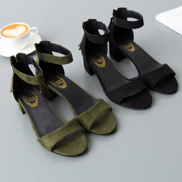 

New 2019 Square High Heeled Sandals Women Flock 6cm Heel Shoes Female Summer Flat Sandals Ladies Casual Shoes