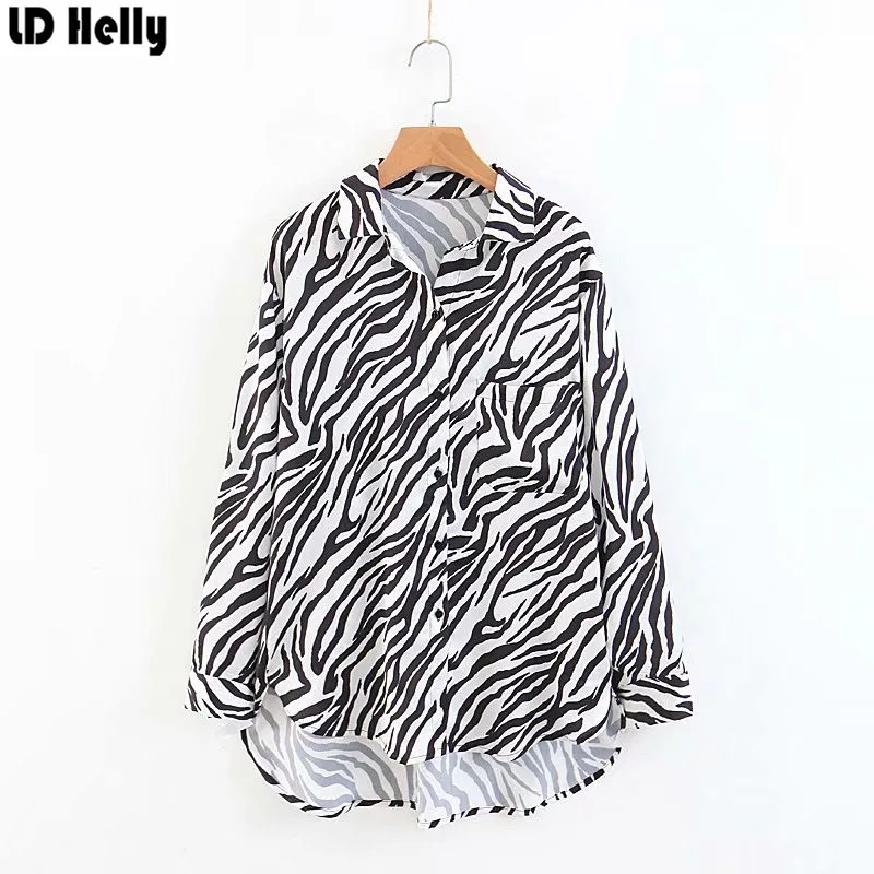 LD Helly модная новинка Женская свободная блузка с животным принтом зебры карманы
