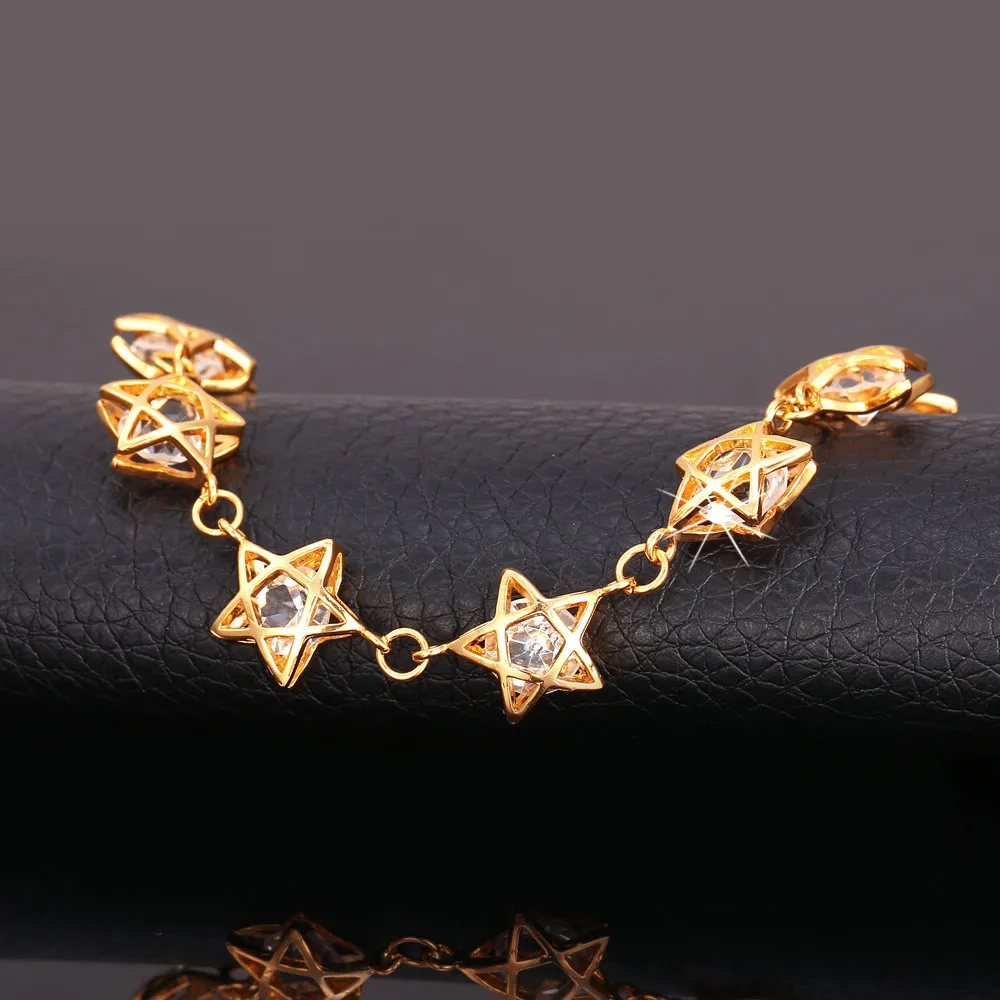 U7 Звезда браслеты для женщин ювелирные изделия позолоченные блестящий цирконий