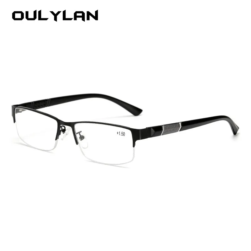 Oulylan, мужские бизнес очки для чтения, Модные металлические очки с полуоправой для чтения, мужские ретро очки, диоптрий 1,0 1,5 2,0 2,5 - Цвет оправы: Black
