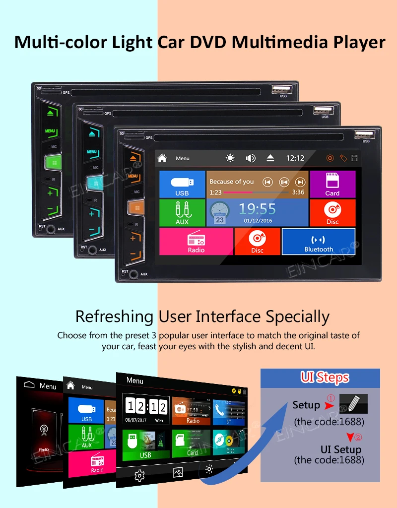 2 DIN автомобильное радио стерео с 3 UIs емкостный сенсорный экран Поддержка Bluetooth USB/T