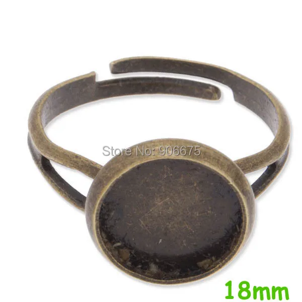 Antique Bronze tone Rings Settings with 18mm Round Bezel Pads Blank Glass Cabochons CABs Bases Adjustable Brass Findings | Украшения и