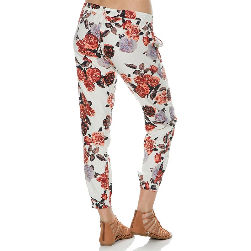 Богемный Стиль Женские Брюки Шаровары Лето 2016 Цветочный Принт Плоским Лодыжки