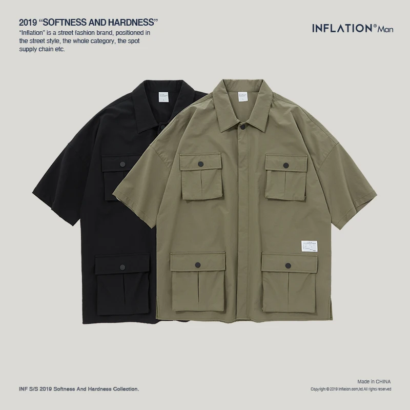 Мужская рубашка с карманом INFLATION Повседневная большого размера коротким рукавом
