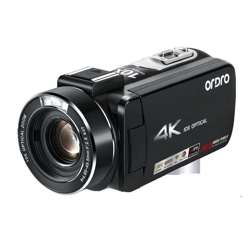 

Видеокамера Ordro HDR-AC7, 4K, UHD, 10x, оптический зум, видеокамера 3,1 дюйма, IPS, Wi-Fi, регистратор с микрофоном, широкоугольный объектив