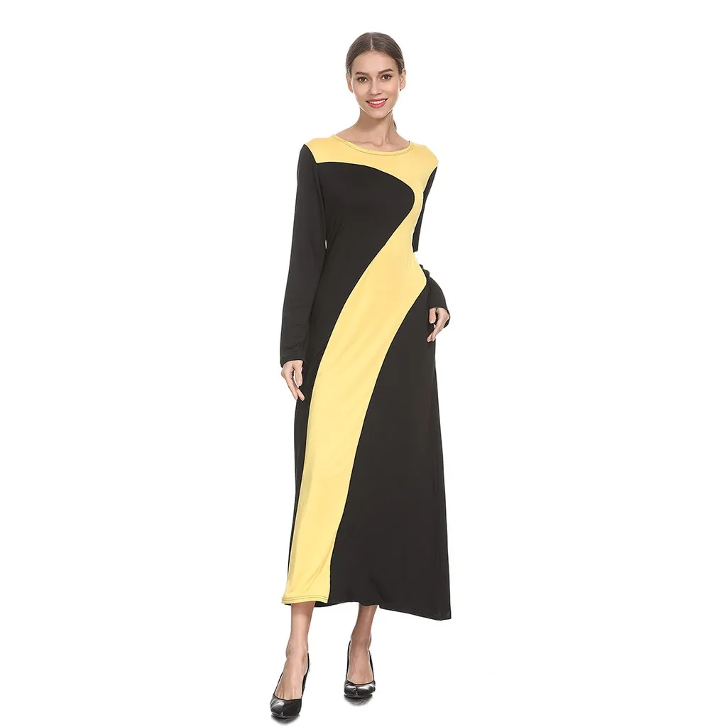 2019 Muslima Jubah Fashion Basic женское желтое Черное Длинное Платье Макси|Женские платья| |