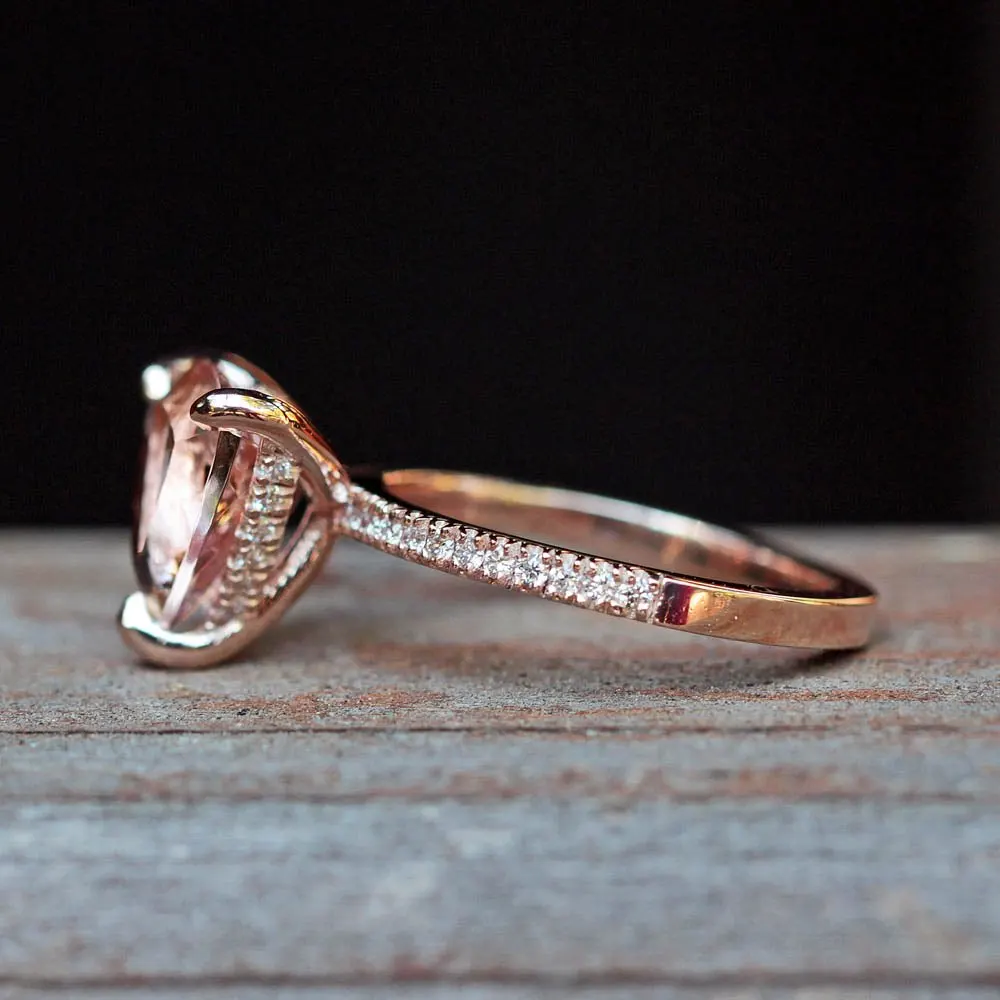 Треугольная форма 2.5CT натуральное морганитное кольцо 14K розовое золото морганит