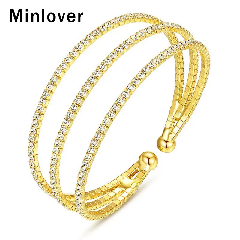 Minlover классические Многослойные браслеты со стразами на запястье для женщин
