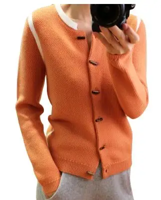 orange Козья кашемировые женские модные Бутик короткие свитер; кардиган; пальто рог пряжки низкая ONeck S-2XL в розницу и оптом - Цвет: orange