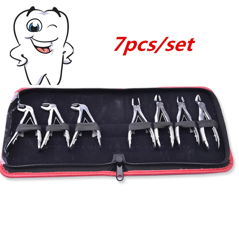 7pcs Stainless Steel Dental Forceps Children's Tooth Extraction Forcep Pliers Kit Orthodontic Dental Lab Instruments Tools