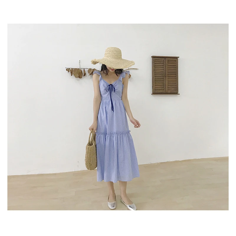 Женское Хлопковое платье в клетку элегантное клетчатое без рукавов с V-образным