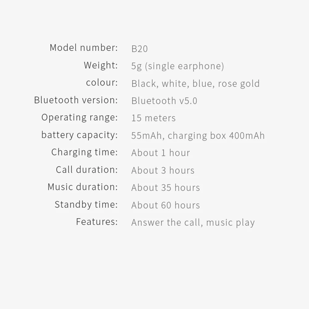 B20 Беспроводной вкладыши гарнитура Bluetooth 5,0 СПЦ наушники микрофон наушники деловые наушники для IOS Android зарядки телефона