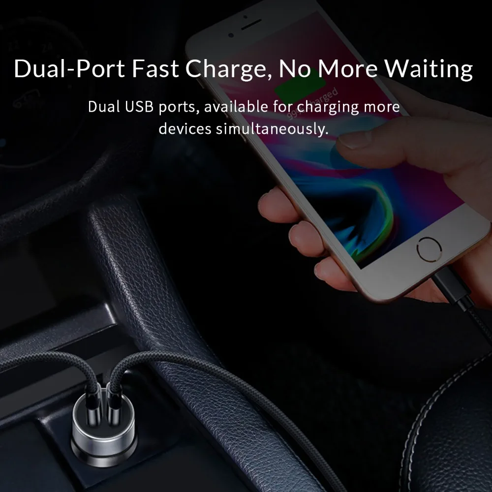 Автомобильное зарядное устройство ORICO 5V 12W Mini Dual USB для быстрой зарядки iPhone Huawei Xiaomi