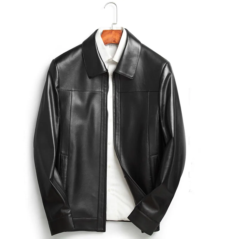 

Natural sheepskin leather jacket men turn down collar real leather jackets 2019 new style