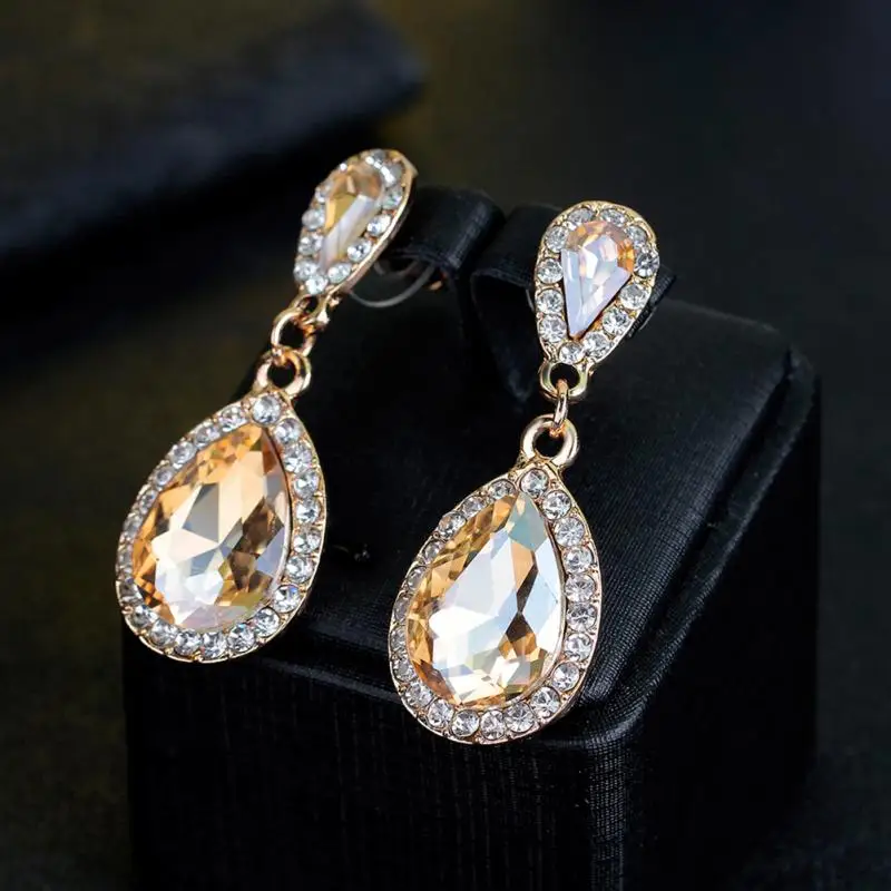 Для Женщин Девочек выдалбливают Champagne Gold Кристалл Tear Drop сверкающие стразы