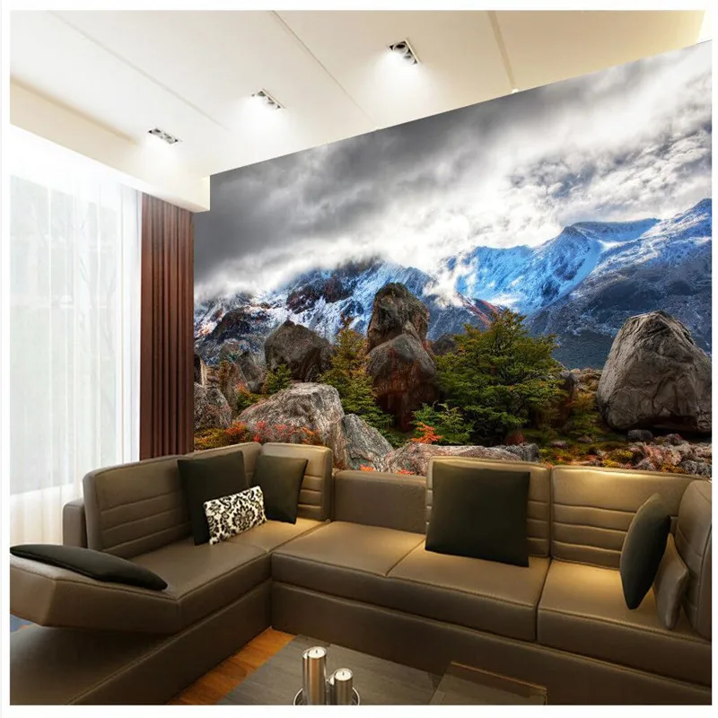 

beibehang Wall Panel Snowy Mountains Clouds Stone Photography Background Modern Mural for Living Room Large Painting Wallpaper