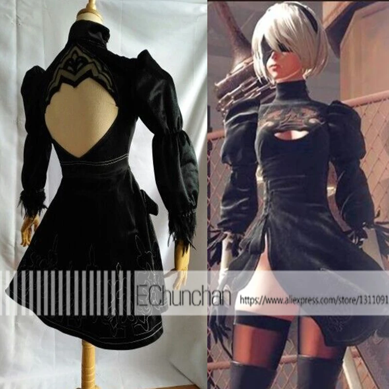 Полный комплект костюмов для Хэллоуина NieR: Automata 2B черное платье игр карнавальный