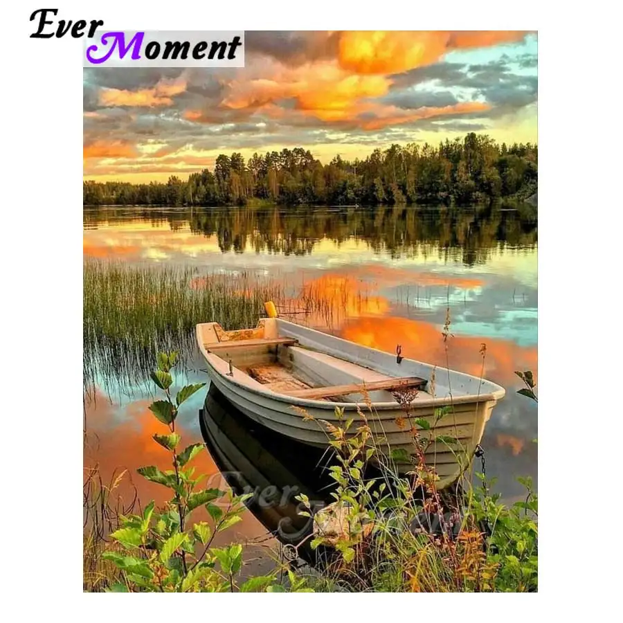 Ever Moment 5D DIY Алмазная картина вышивка крестиком лодка на реке мозаика полностью