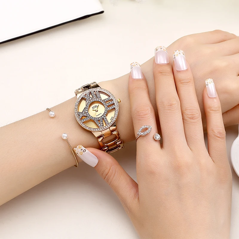 

Luxury O.T.SEA Brand Gold Plated Watches Women Ladies Crystal Dress Quartz Wristwatches Relogio Feminino 2029