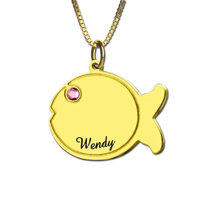 

AILIN Engraved Kids Name Fish Necklace Women Birthstone Name Necklace Gold Color Lovely Fish Necklace Fun to Wear at Any Age